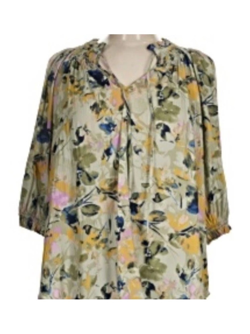 Floral Peasant Blouse in Olive Multi